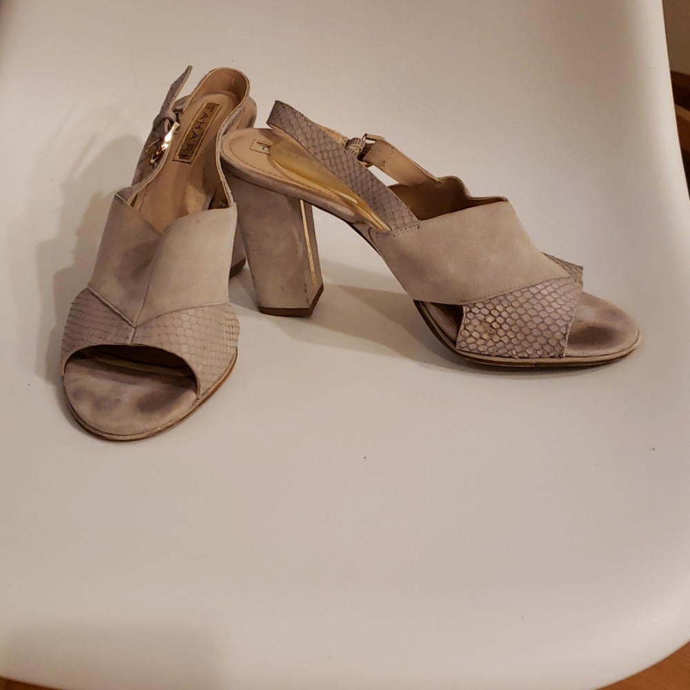 Tahari Kingston suede and snakeskin sling backs